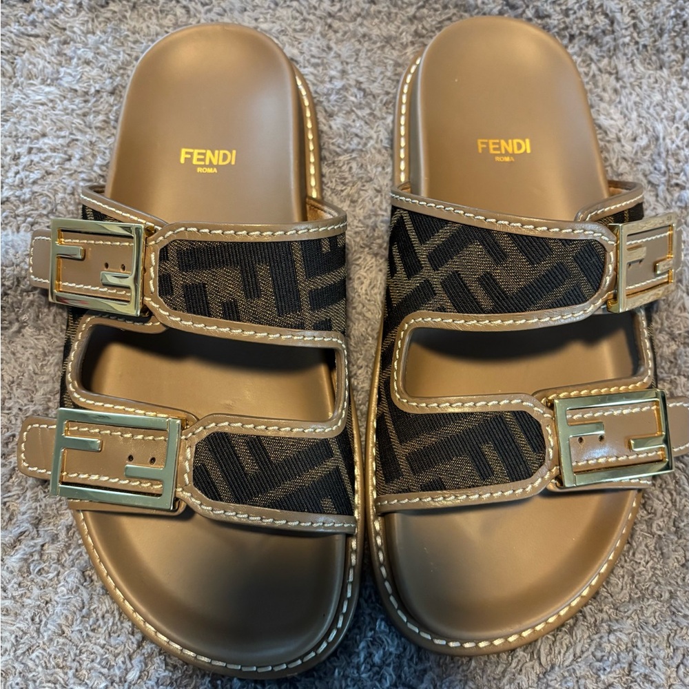Fendi Black and Gold Sandals
